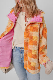 Orange Checkered Sherpa Hooded Jacket