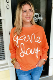 Russet Orange Tinsel Game Day Drop Shoulder Graphic Sweatshirt