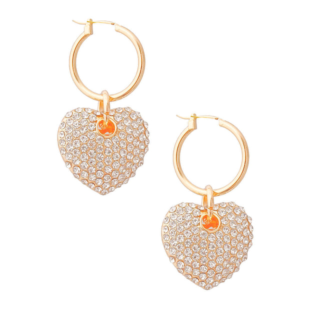 Clear Rhinestone Heart Hoop Earrings