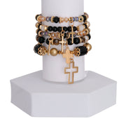 Black Glass Bead Cross Bracelets