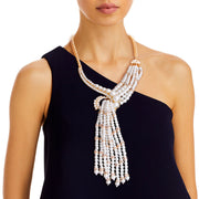 Asymmetric Pearl and Rhinestone Knot Necklace Set