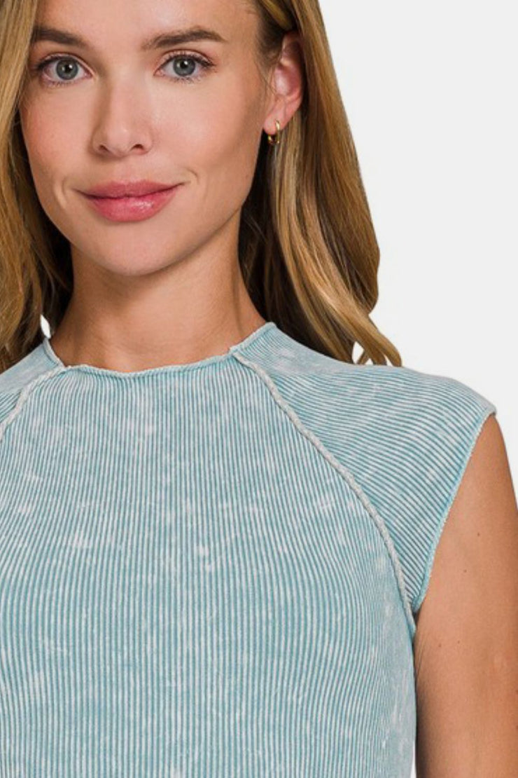 Zenana Ribbed Round Neck Cropped Top