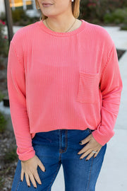 Peach Blossom Plus Size Ribbed Textured Long Sleeve T Shirt