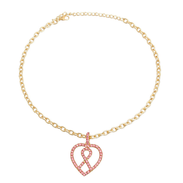 Pink Ribbon Pink Heart Necklace