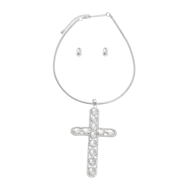 Silver Rigid Collar Elegant Cross Necklace