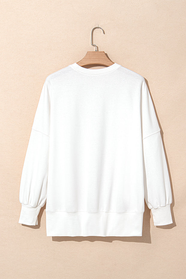 White Sequin Bowknot High Low Oversize Sweatshirt