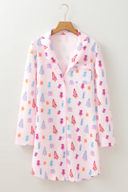 Pink Christmas Twinkle Tree Print Shirt Sleep Dress