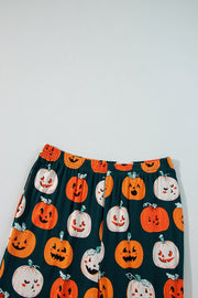 Orange Halloween Pattern Short Sleeve Shirt Pajama Set