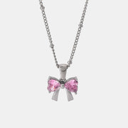 Stainless Steel Inlaid Zircon Bow Necklace