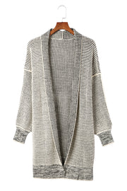 Apricot Plaid Knitted Long Open Front Cardigan