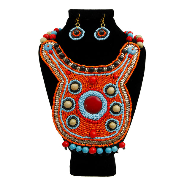 Orange Bead Collar Bib Set