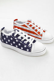 Blue American Flag Lace-up Canvas Flat Shoes