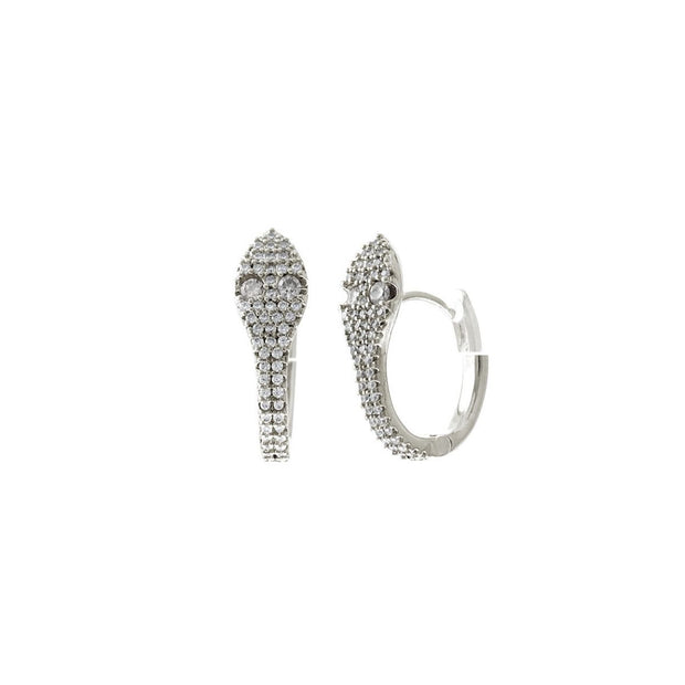 Silver CZ Snake Head Huggie Hoops