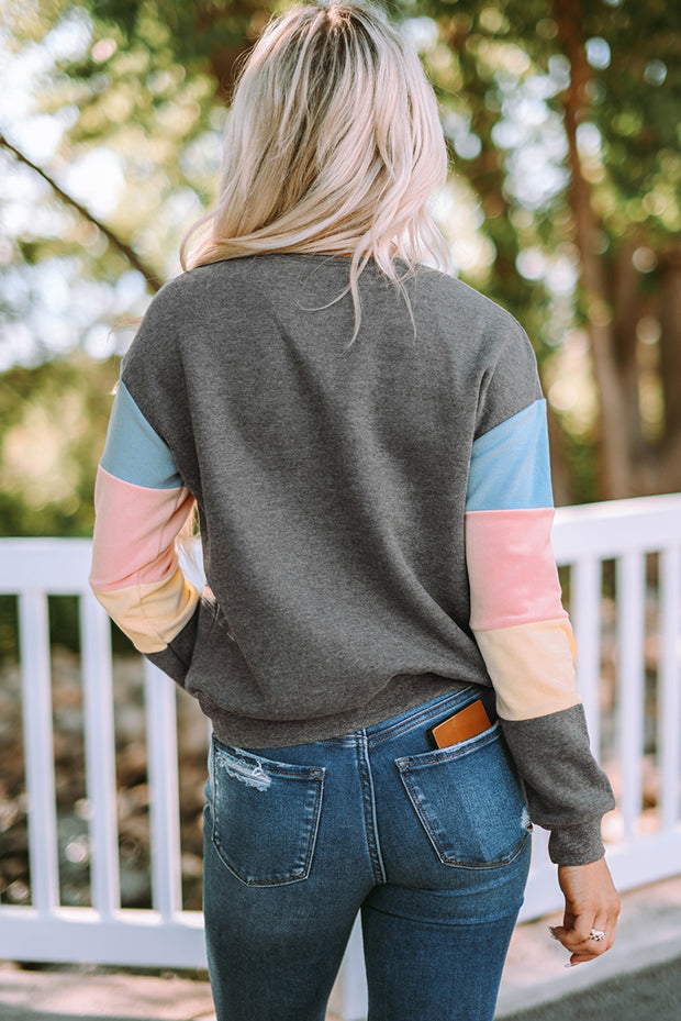 Gray Colorblock Long Sleeve Pullover Sweatshirt