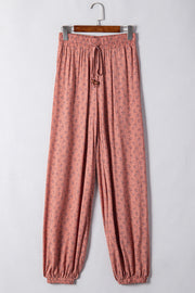 Pink Boho Floral Printed Wide Leg Jogger Pants