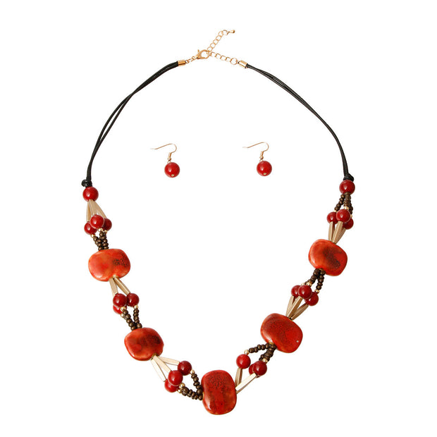 Red Ceramic Bead Cord Set