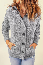 Dark Gray Long Sleeve Button-up Hooded Cardigans