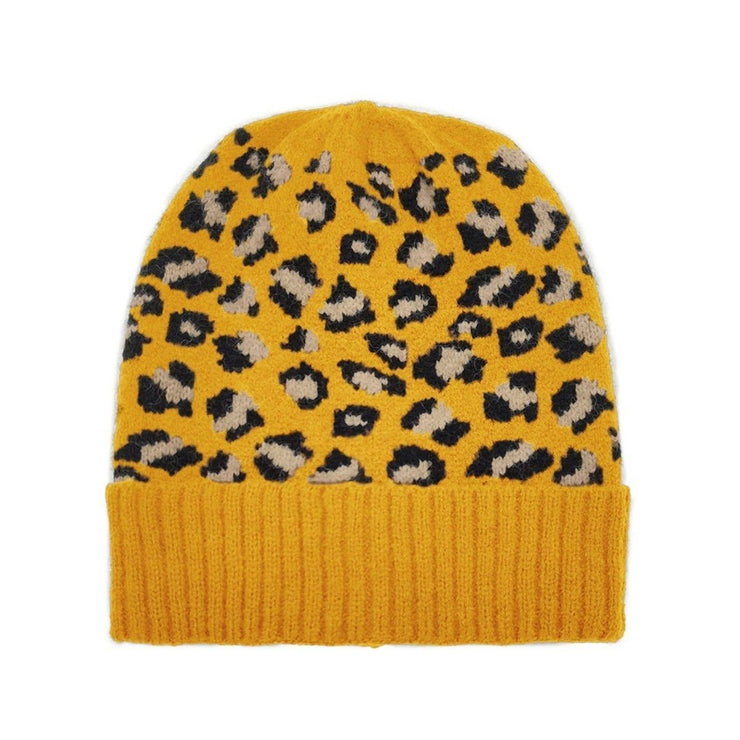 Mustard Leopard Cuff Beanie