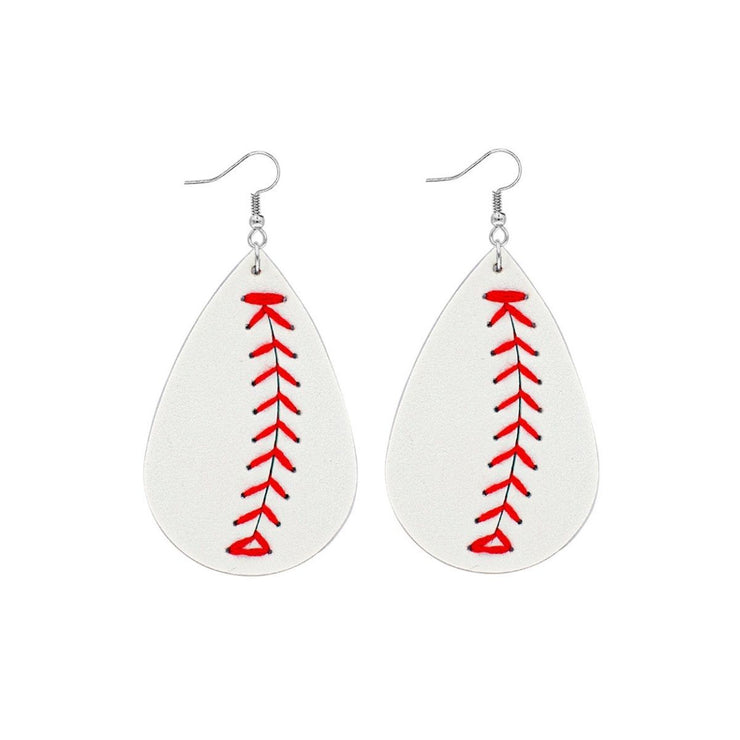 White Baseball Teardrop Earrings