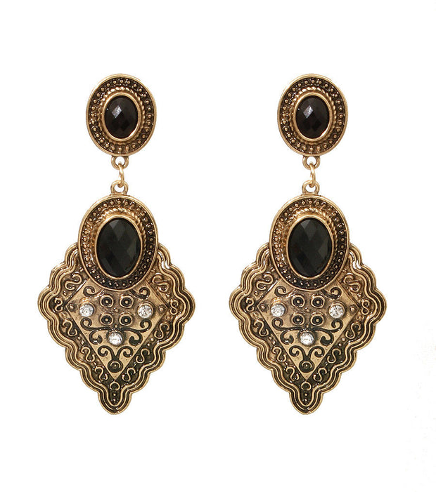 Burnished Gold Black Drop Earrings