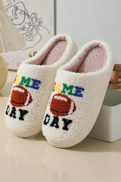 White GAME DAY Rugby Football Plush Slippers