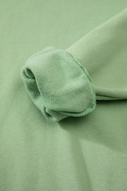 Smoke Green Solid Fleece Lined Drop Shoulder Terry Sweatshirt