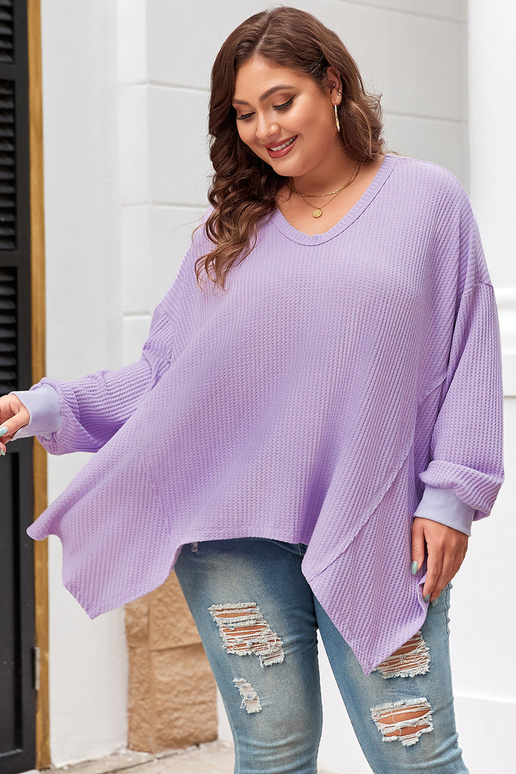 Orchid Petal Plus Size Waffle Knit Exposed Seam Flowy Top