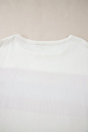 White Corded Exposed Seam Knit Patchwork Drop Sleeve Top