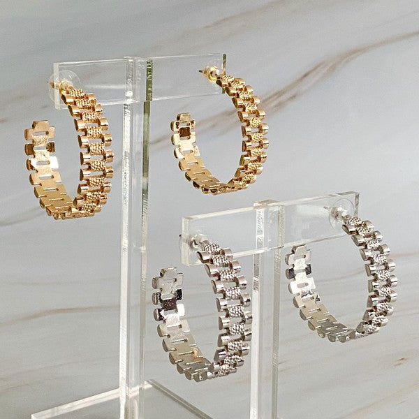 Golden Watch Band Hoop Earrings