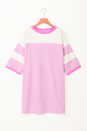 Phalaenopsis Striped Patchwork Three Quarters Sleeve Loose Mini Dress