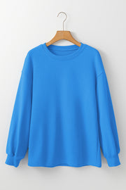 Sky Blue Solid Color Drop Shoulder Long Sleeve Basic Sweatshirt