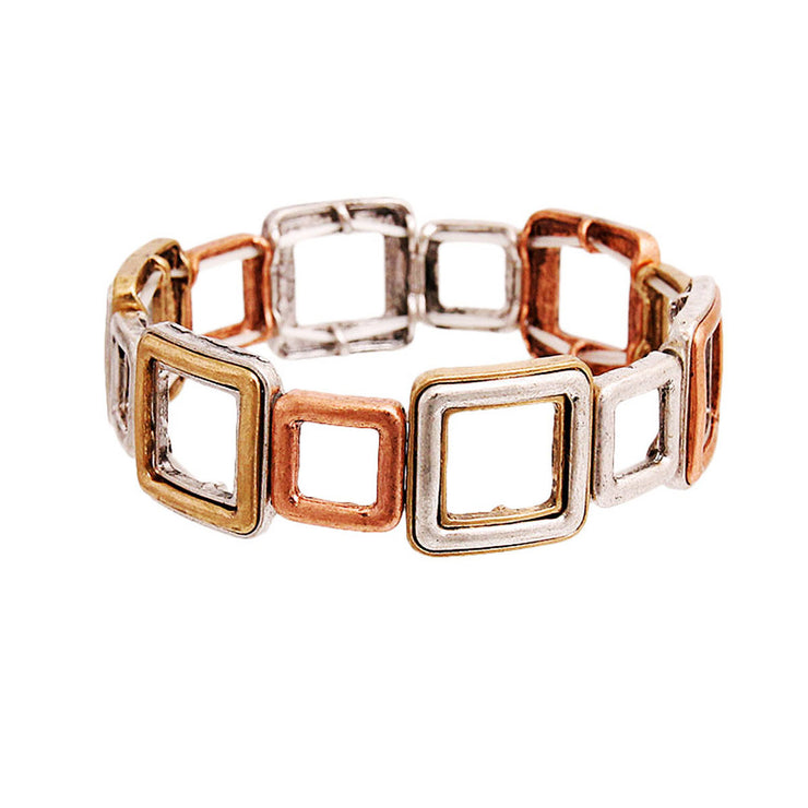 Multicolored Mixed Metal Square Bracelet