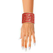 Radiant Red Greek Key Cuff - Bespoke Gold