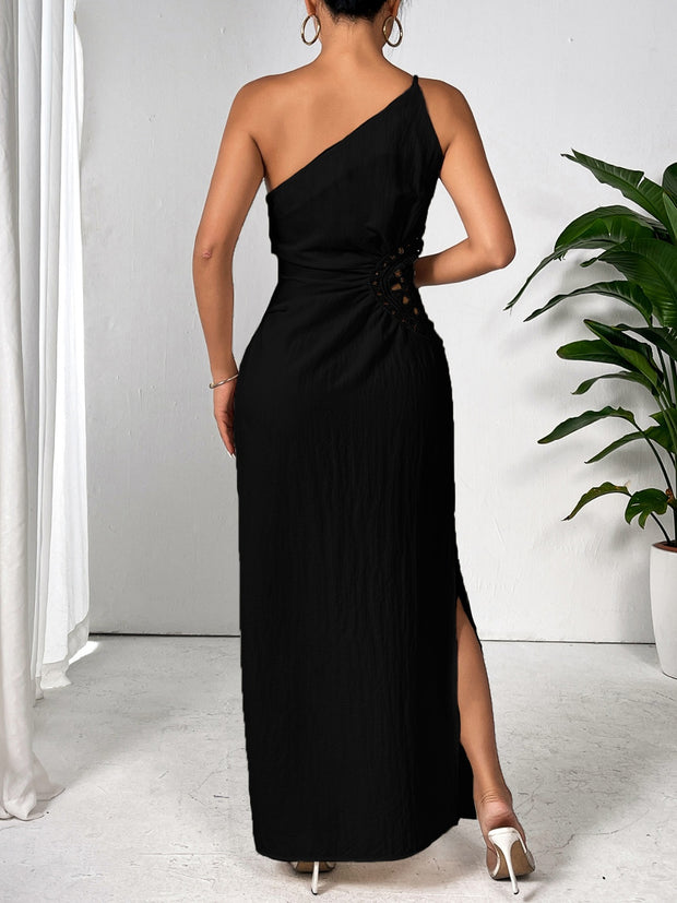 Honey Slit One Shoulder Sleeveless Maxi Dress