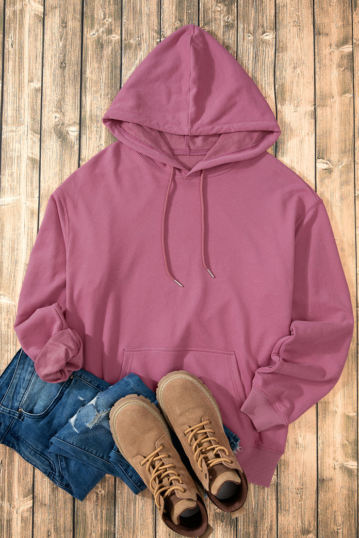 Valerian Solid Kangaroo Pocket Drawstring Loose Fit Hoodie