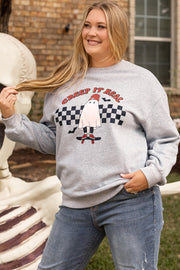 Light Grey Creep It Real Ghost Print Plus Size Sweatshirt