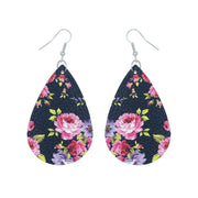 Pink Rose Printed Teardrop Earrings