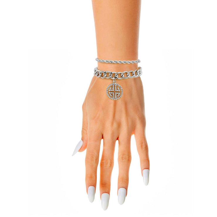 Double Layer Silver Greek Charm Bracelet