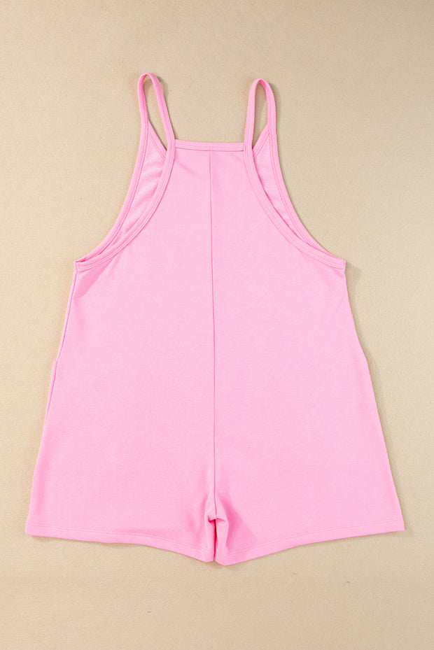 Pink Sleeveless Pocketed V Neck Jersey Romper