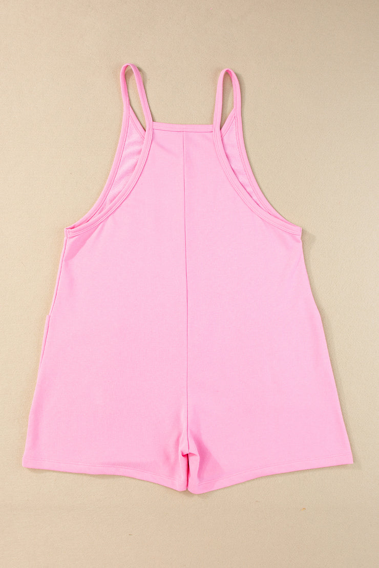 Pink Sleeveless Pocketed V Neck Jersey Romper