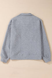 Gray Solid Textured Half Zipper Collared Sweatshirt