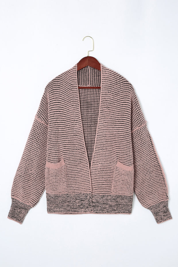 Pink Chunky Waffle Knit Oversized Collar Cardigan