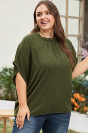 Moss Green Plus Size Swiss Dot Mock Neck Tied Nape Top