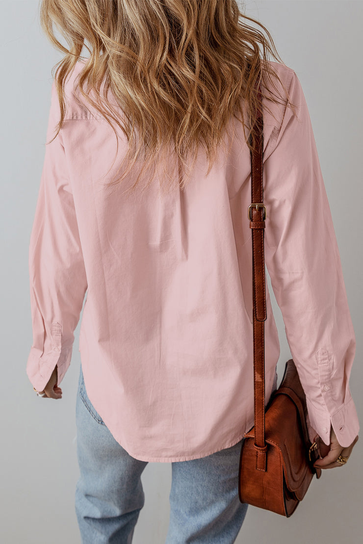 Light Pink Pleated Button-Up Loose Fit Casual Shirt