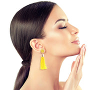 Yellow Bead Silk Tassel Earrings