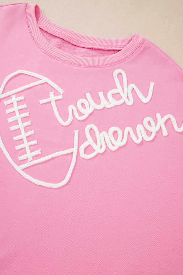 Pink Touch Down Rugby Football Embroidered Plus Size Sweatshirt