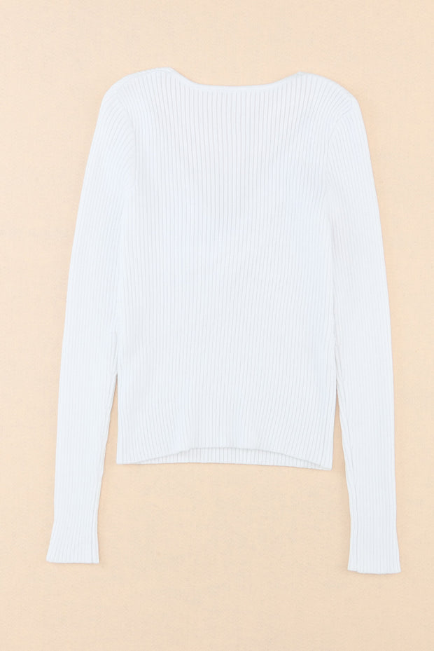 White Cable Crossed V Neck Sweater