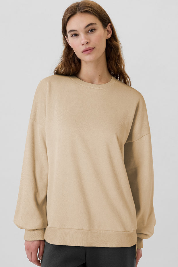 Apricot Solid Fleece Lined Drop Shoulder High Low Sweatshirt