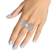 Silver Rhinestone Bow Ring