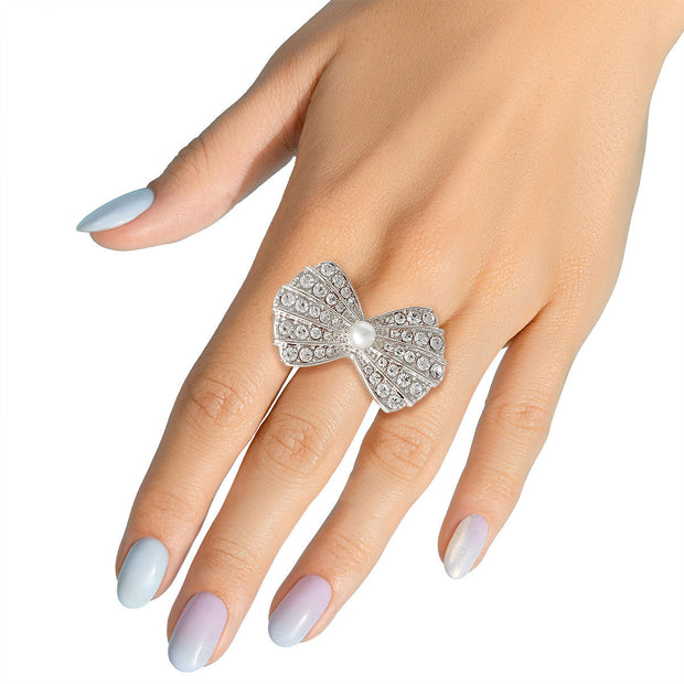 Silver Rhinestone Bow Ring